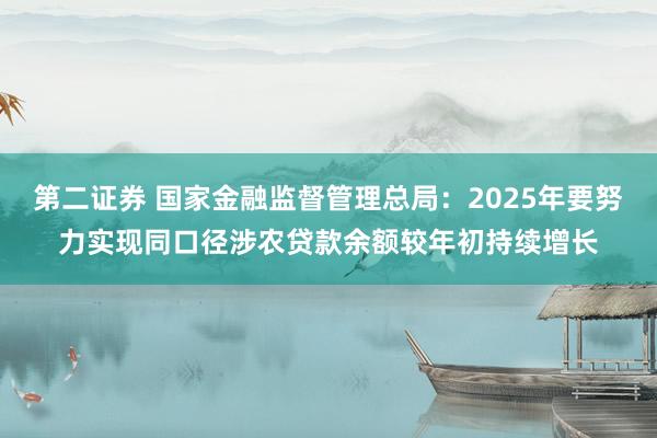 第二证券 国家金融监督管理总局：2025年要努力实现同口径涉农贷款余额较年初持续增长