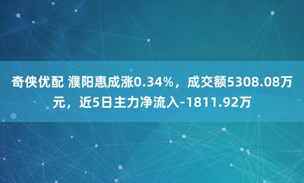 奇侠优配 濮阳惠成涨0.34%，成交额5308.08万元，近5日主力净流入-1811.92万